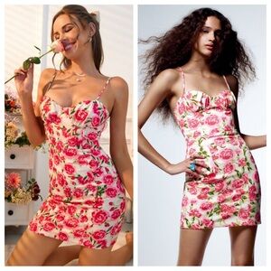 Zara Pink Floral Corset Mini Dress M